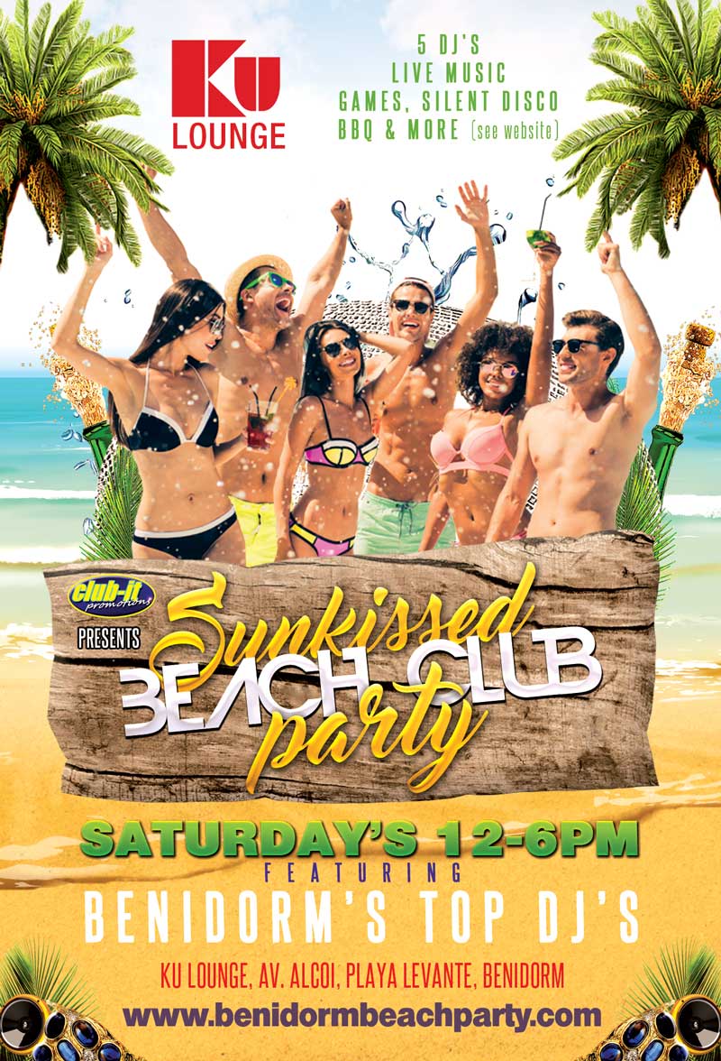 Sunkissed Benidorm event beach club party flyer